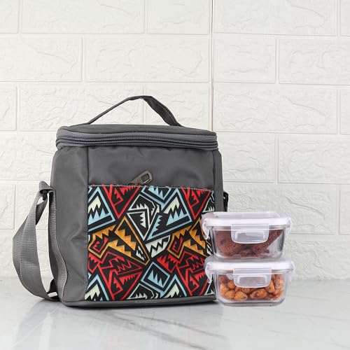 Femora Borosilicate Glass Microwave Safe Container Multipurpose Lunch Box for Office, School, Grey, Squre-300 ml (2 Container)