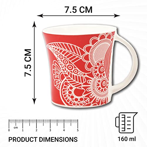 Red Rich Paisley Pattern Coffee & Tea Cup Set of 6, 160 ML, Femora