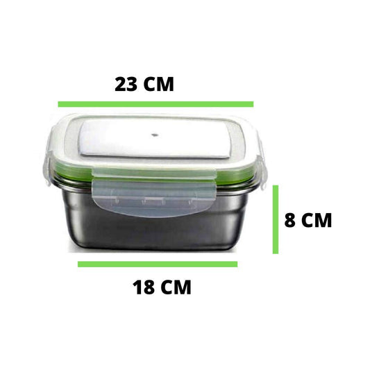 High Steel Rectangle Leakproof Container with Lock Lid Lunch Box - 1800ml- Set of 2