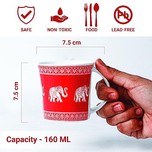 Elephant Parade Pattern Coffee & Tea Cup Set of 6, 160 ML, Femora