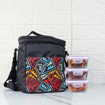 Borosilicate Glass Lunch Box Black Canvas Bag Femora, 300 ML 3 Pcs