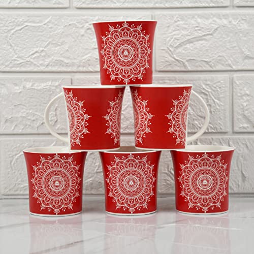 Red Eternal Circle Design Coffee & Tea Cup Set of 6, 160 ML, Femora