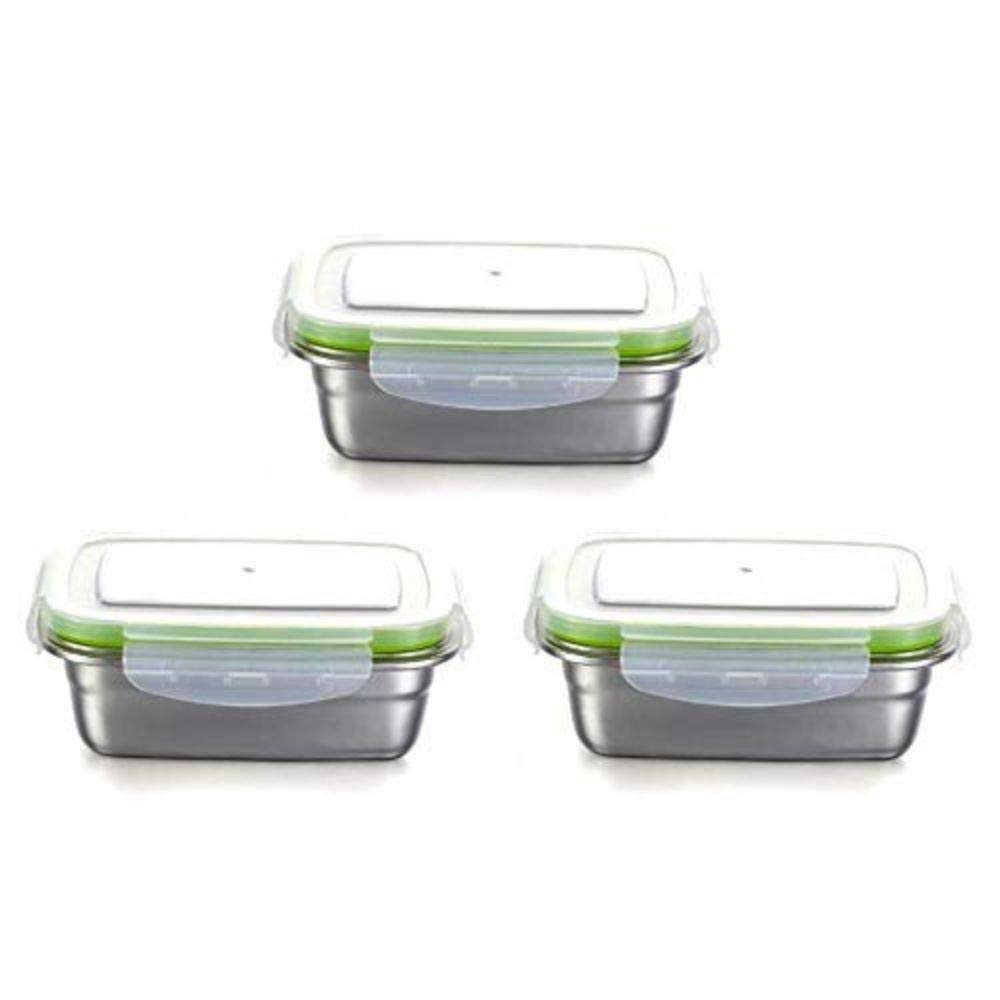 Steel Rectangle with Lock Lid for Kitchen, Storage, Lunch Box - 1800ml - set of 3