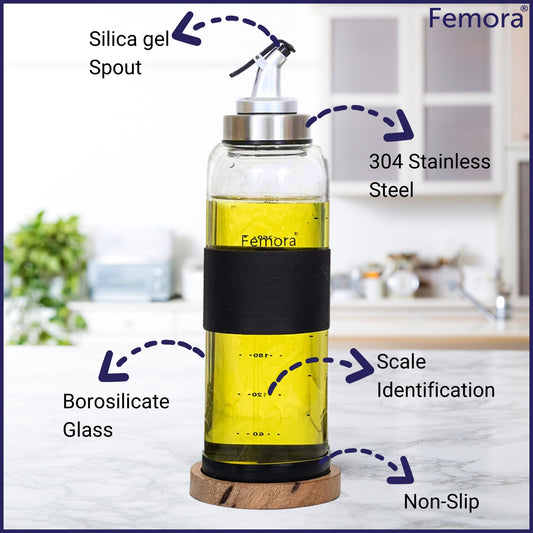 Borosilicate Glass Oil Dispenser with Lid, 1 Pc, 500 ML, 1000 ML, Femora