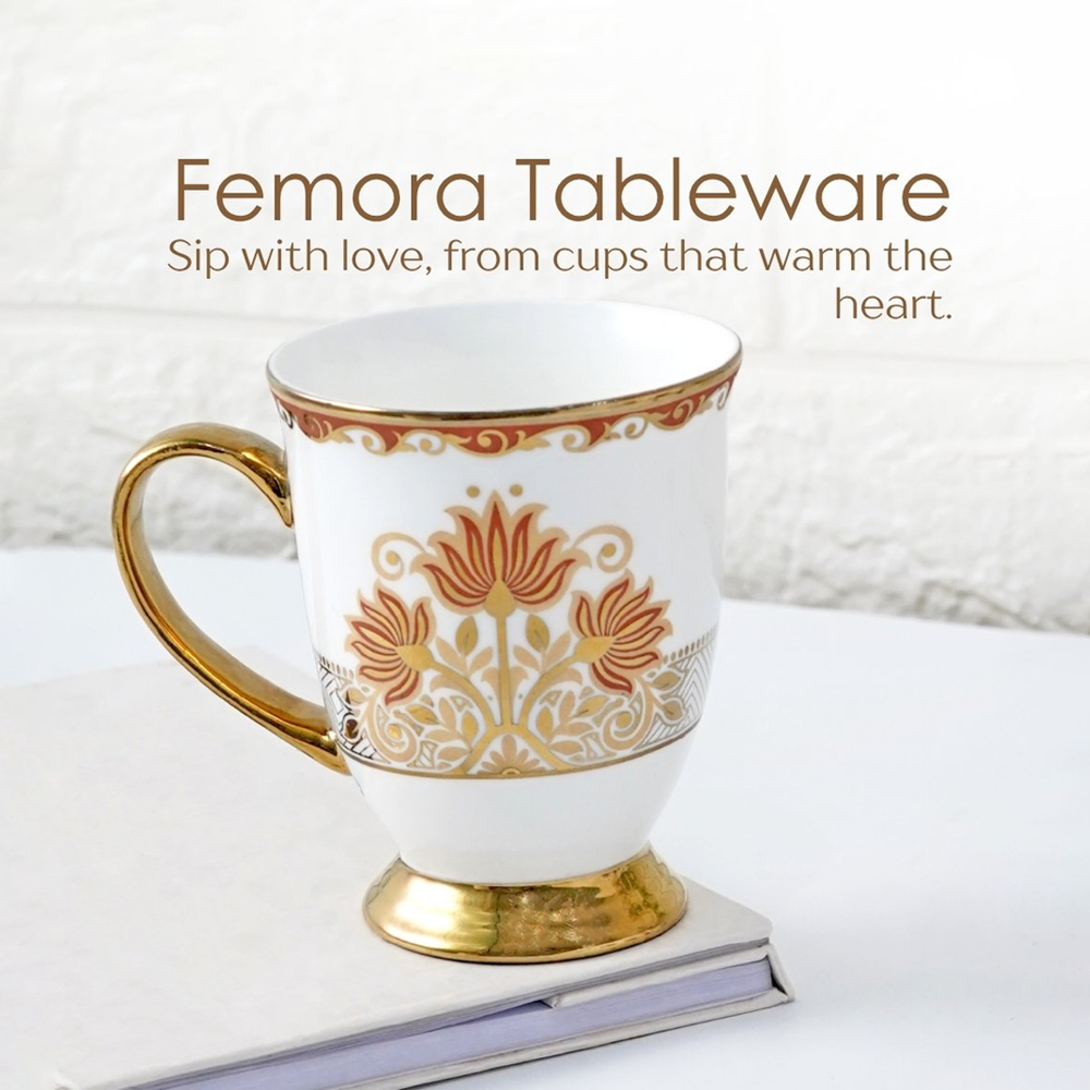 Royal Lotus Ceramic Mug Gold Pedestal Base Detail - Premium Ceramic Coffee Mug