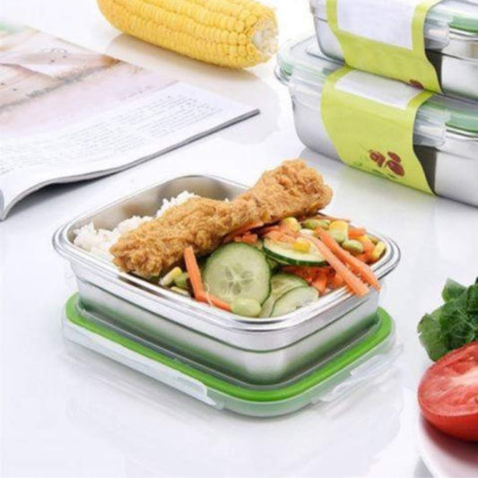 Steel Rectangle with Lock Lid for Kitchen, Storage, Lunch Box - 1800ml - set of 3