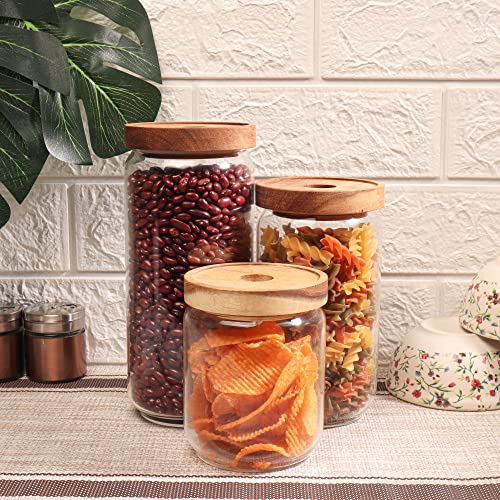 Kitchen Storage Jars Borosilicate Glass With Wooden Lid Air Tight Jar Femora