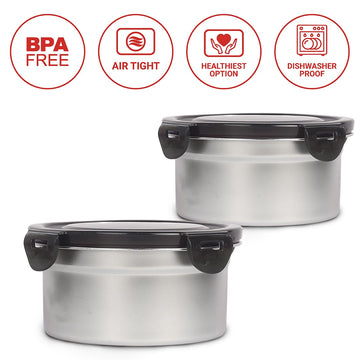 Femora Lunch Box High Steel Round Heavy Duty Airtight Leakproof Unbreakable Storage Container with Lock Lid, Lunch Box - 350 ml/ 12 Oz, 550 ml/ 18 Oz, Set of 2