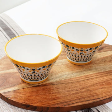 Femora Ceramic Ramen Bowls (Set of 2) - Unique Dangling Motifs Design, 350ml | Microwave & Dishwasher Safe | Perfect for Noodles, Soups, Maggi & Dal-Chawal