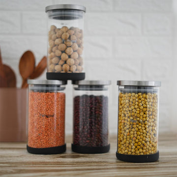 Round Borosilicate Glass Jar for Kitchen Storage | Kitchen Container Set and Storage Box, Glass Containers with SS Lid | Air Tight Containers for Kitchen Storage