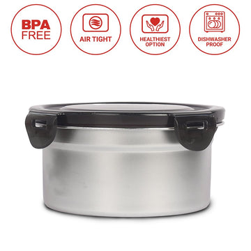 Femora Lunch Box High Steel Round Heavy Duty Airtight Leakproof Unbreakable Storage Container, Lunch Box - 350 ml / 12 Oz