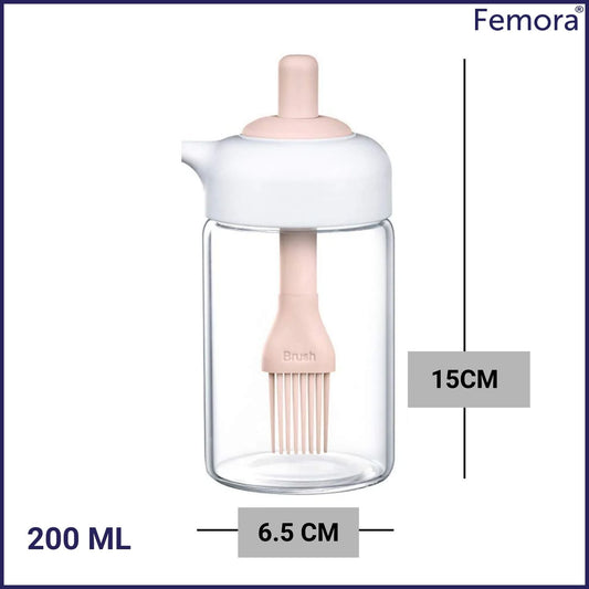 Borosilicate Glass Mini Jar 2-in-1 Brush & Amp, 200 ML, Femora