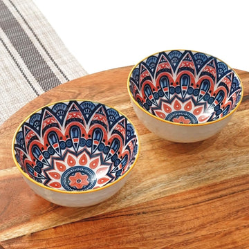 Femora Porcelain Bowl Set of 2 - Harmonious Symmetrical Pattern, Microwave & Dishwasher Safe, Lead-Free | Versatile Dinner & Serving Bowls, Ideal for Gifting