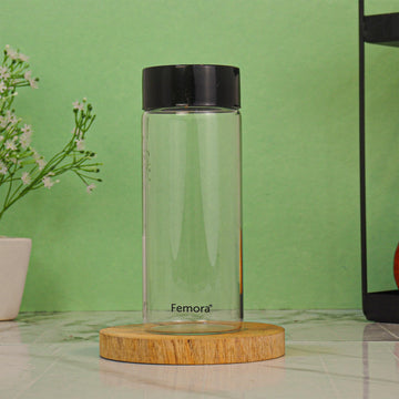 Femora Borosilicate Glass Water Bottle Durability and Elegance Combined, 500ML(4 Pc Set) (Black Lid)
