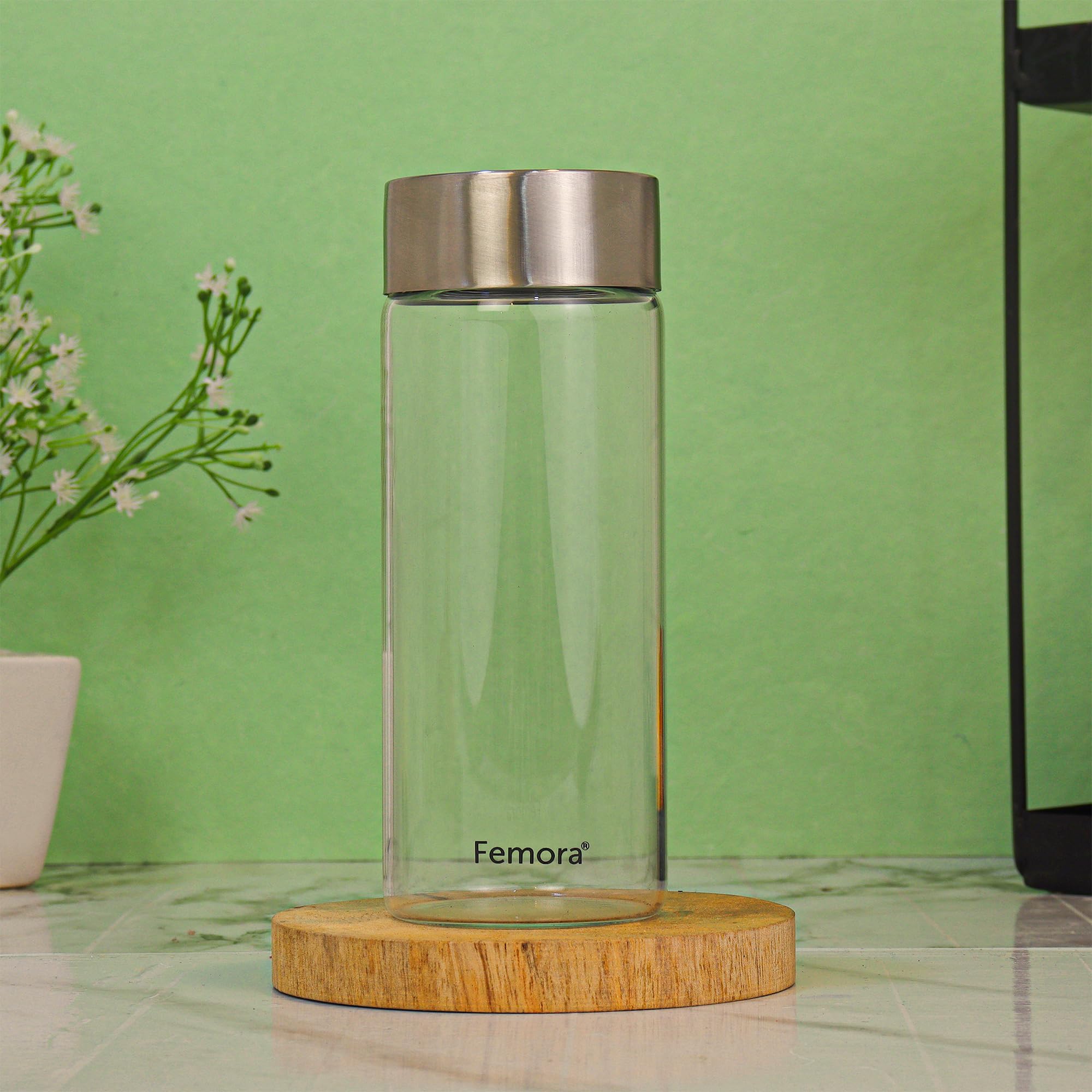 Femora Borosilicate Glass Water Bottle Durability and Elegance Combined, 500ML(2 Pc Set) (Steel Lid)