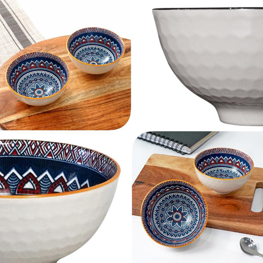 Femora Porcelain Bowl Set of 2 - Authentic Mediterranean Design, Microwave & Dishwasher Safe, Lead-Free | Versatile Dinner & Serving Bowls, Ideal for Gifting