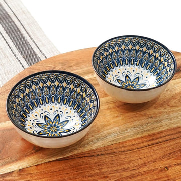 Femora Porcelain Bowl Set of 2 - Elegant Symmetrical Patterns, Microwave & Dishwasher Safe, Lead-Free | Versatile Dinner & Serving Bowls, Perfect for Gifting