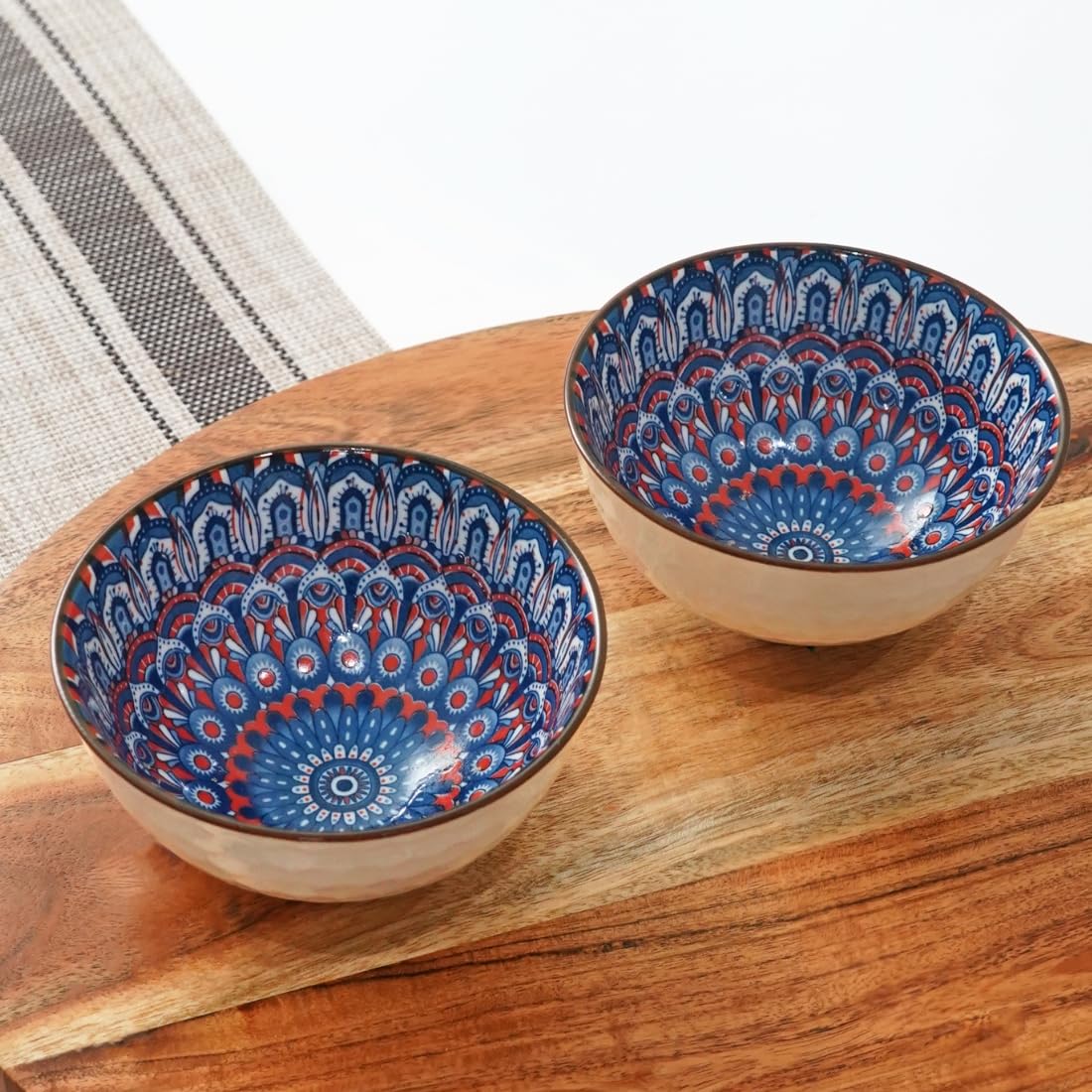 Femora Porcelain Bowl Set of 2 - Exquisite Mandala Pattern Design, Microwave & Dishwasher Safe, Lead-Free | Versatile Dinner & Serving Bowls, Perfect for Gifting