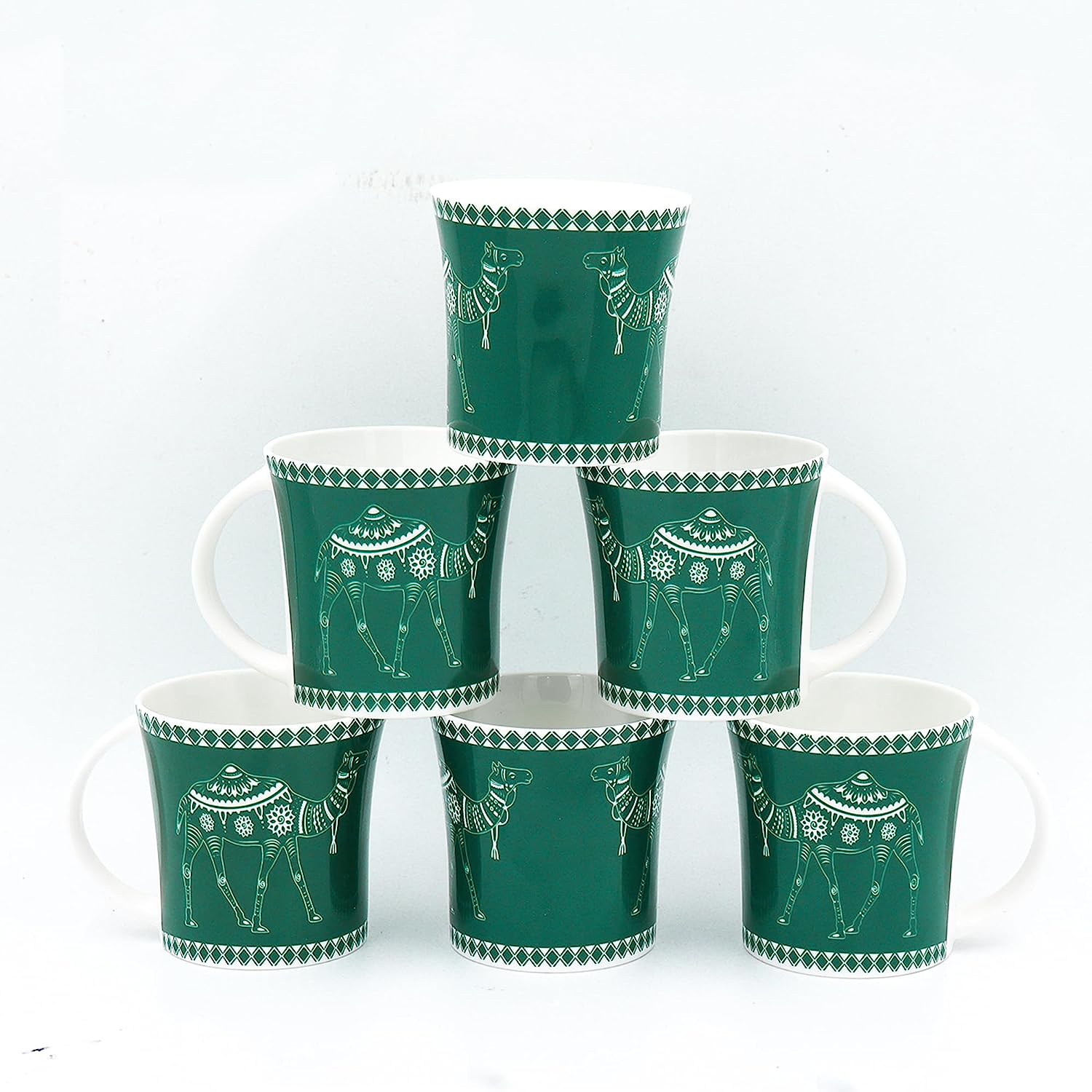 Decorative Camels Pattern  Ceramic Coffee & Tea Cup Set of 6, 160 ML, Femora