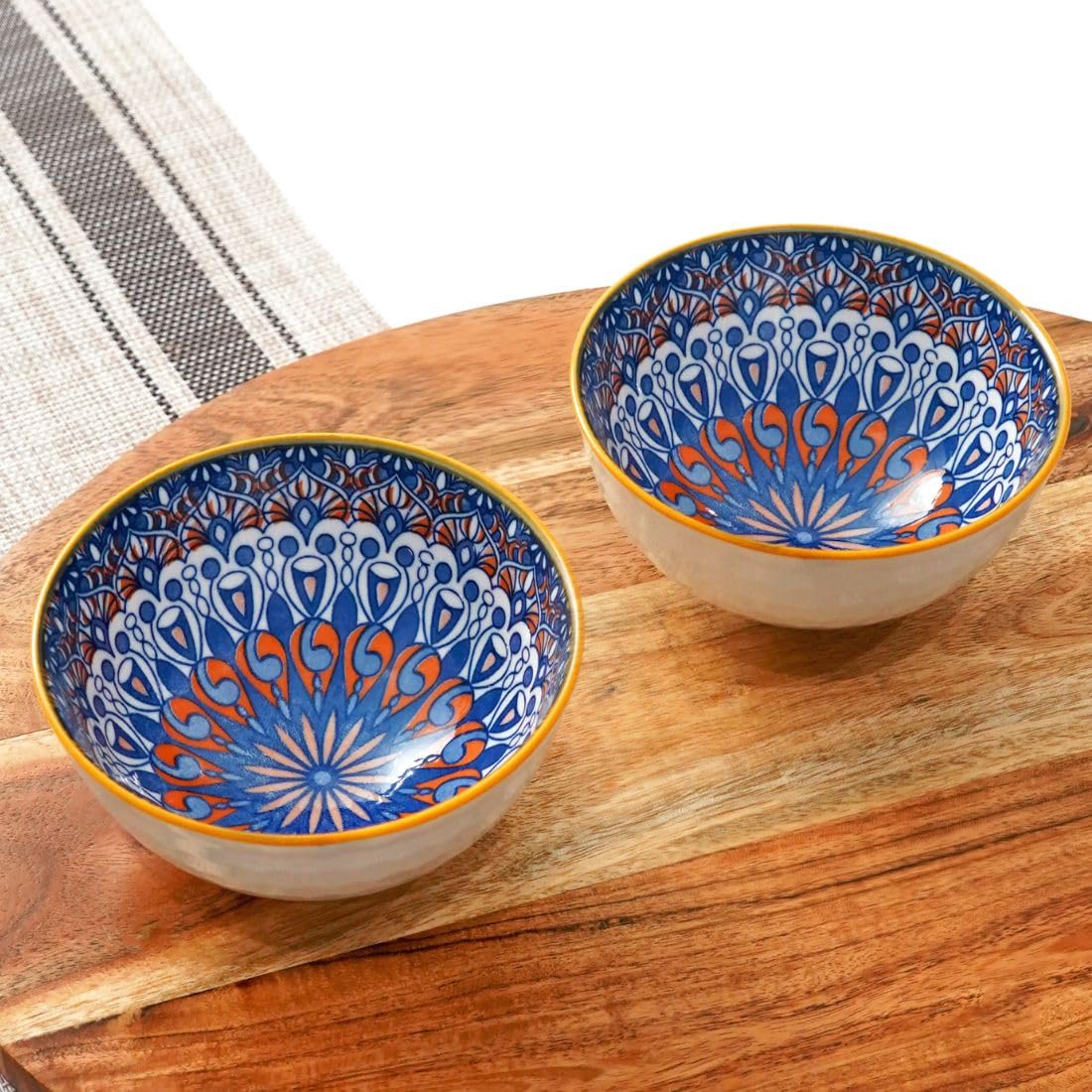 Femora Porcelain Bowl Set of 2 - Dazzling Starburst Pattern, Microwave & Dishwasher Safe, Lead-Free | Versatile Dinner & Serving Bowls, Ideal for Gifting