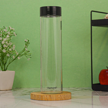Femora Borosilicate Glass Water Bottle Durability and Elegance Combined, 1000ML(1 Pc Set) (Black Lid)
