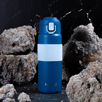 Femora HydroPro Double Walled Stainless Steel Vacuum Insulated Flask Water Bottle, 600 ML, Slate Blue