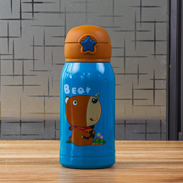 Femora Kids Bear Design Hot & Cold Thermosteel Water Bottle for Kids Double Walled Vacuum Insulated Stainless Steel Bottle with Bag (550 Ml) (Blue)
