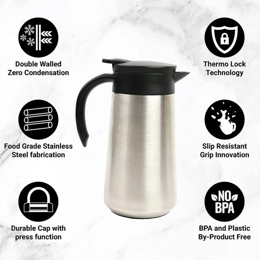 Stainless Steel Vacuum Insulated Multipurpose Thermosteel Flask with Handle, 750 ML, Silver