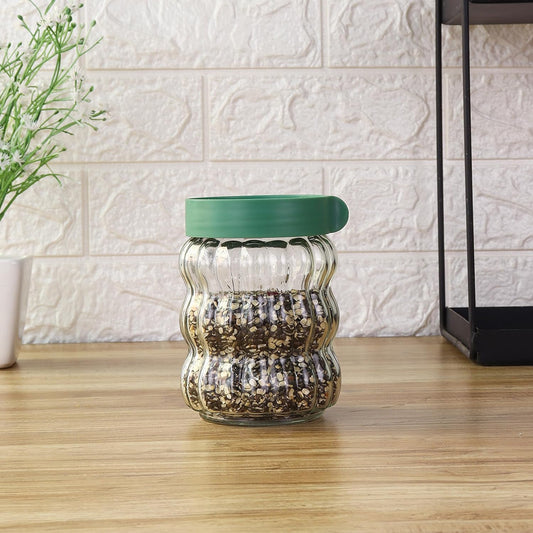 Clear Body Jar with Green Lid - 500 ML, Set Of 2