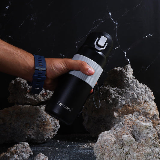 Femora Introducing Hot & Cold Insulated Sports Bottle with a LIMITED TIME LAUNCH OFFER, Black Color, 600 ML,