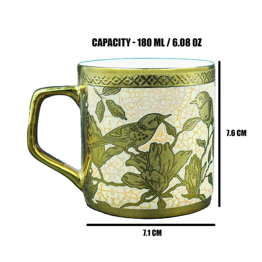 Premium Ceramic Weaver Love Gold Coffee & Tea Cup Set of 6, 180 ML, Femora