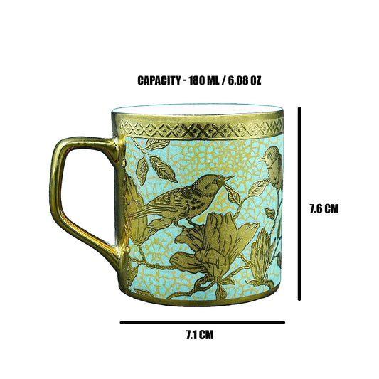 Premium Ceramic Weaver Love Green Coffee & Tea Cup Set of 6, 180 ML, Femora