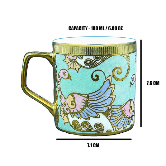 Premium Ceramic Dancing Peahens Coffee & Tea Cup Set of 6, 180 ML, Femora