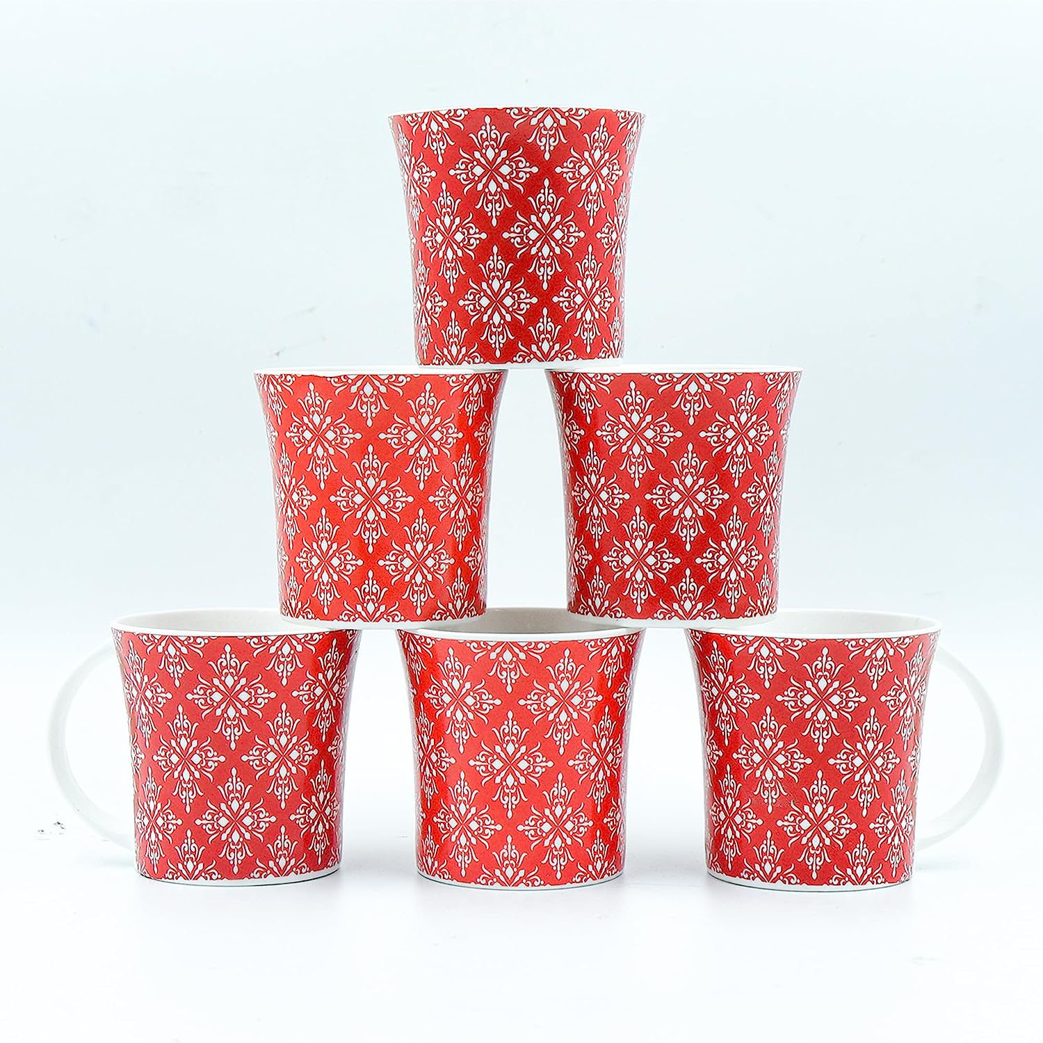 Arabesque Flower Pattern Ceramic Coffee & Tea Cup Set of 6, 160 ML, Femora