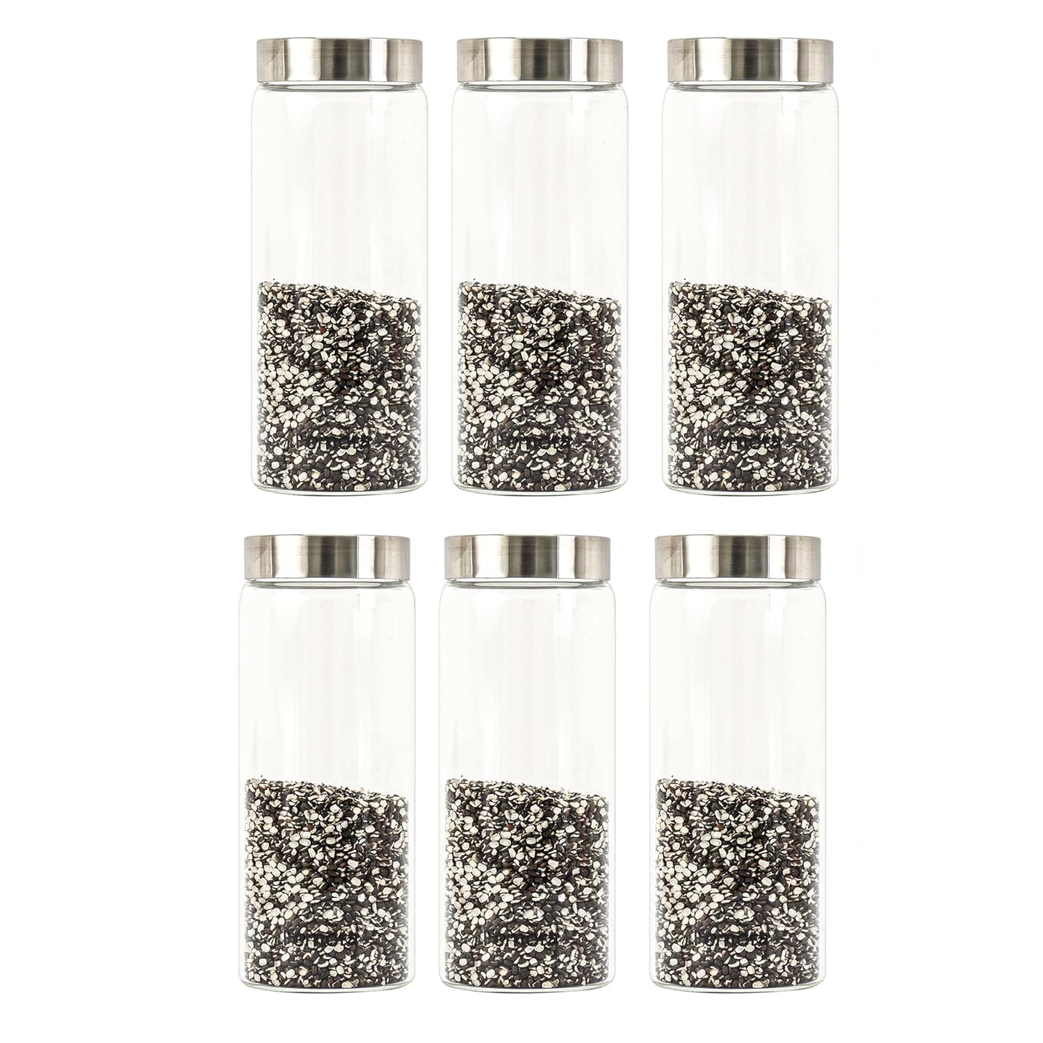 Borosilicate Glass Screw Jar With Steel Lid, 750 ML, (Set of 6)
