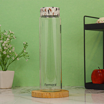 Femora Borosilicate Glass Water Bottle Durability and Elegance Combined, 1000ML(4 Pc Set) (Dot Marble)