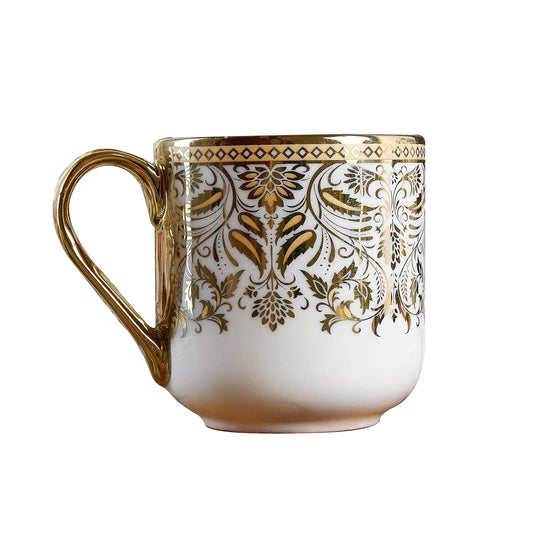 Premium Ceramic Royal Golden Leaves Coffee & Tea Cup Set of 6, 180 ML, Femora