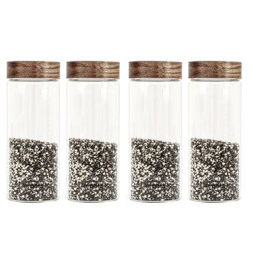 Borosilicate Glass Screw Jar With Wooden Lid, 750 ML, (Set of 4)