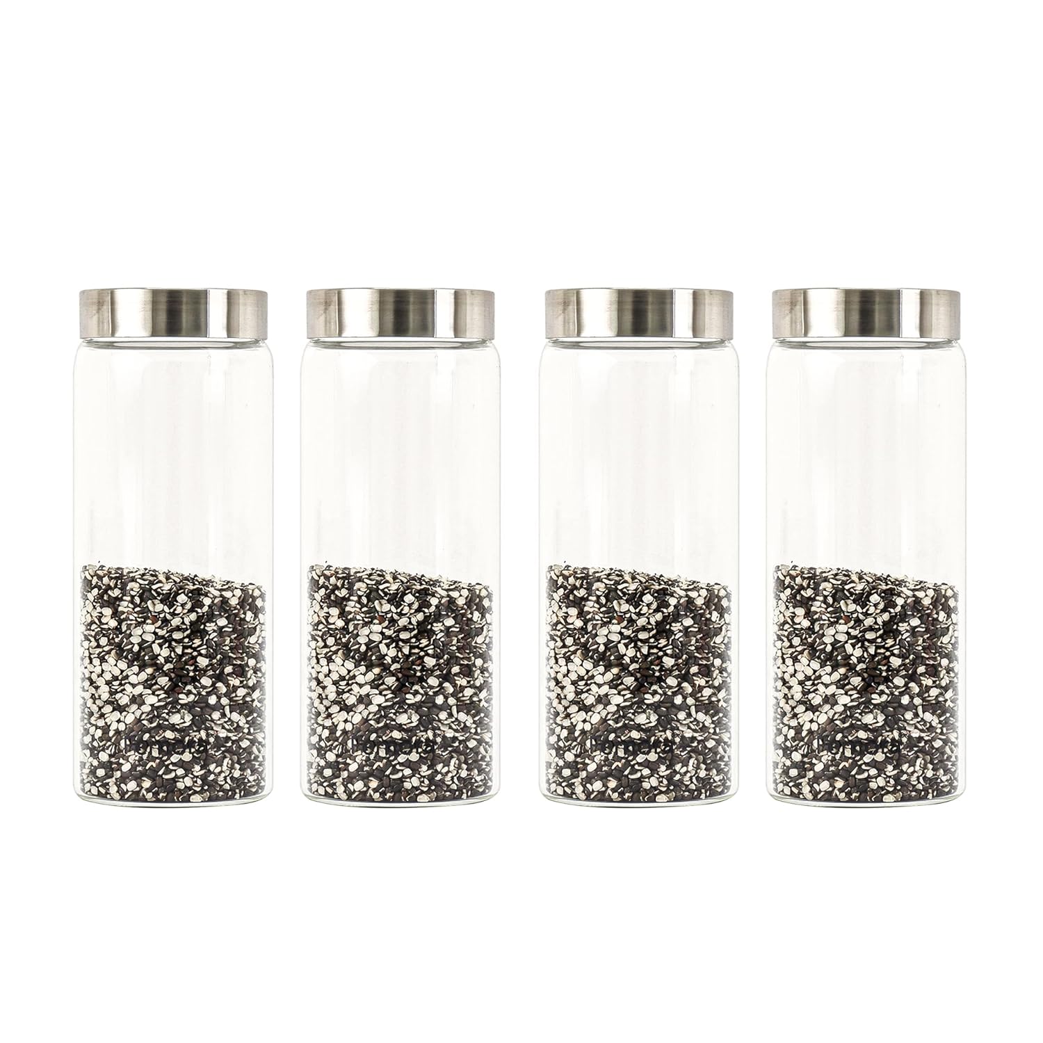 Borosilicate Glass Screw Jar With Steel Lid, 750 ML, (Set of 4)