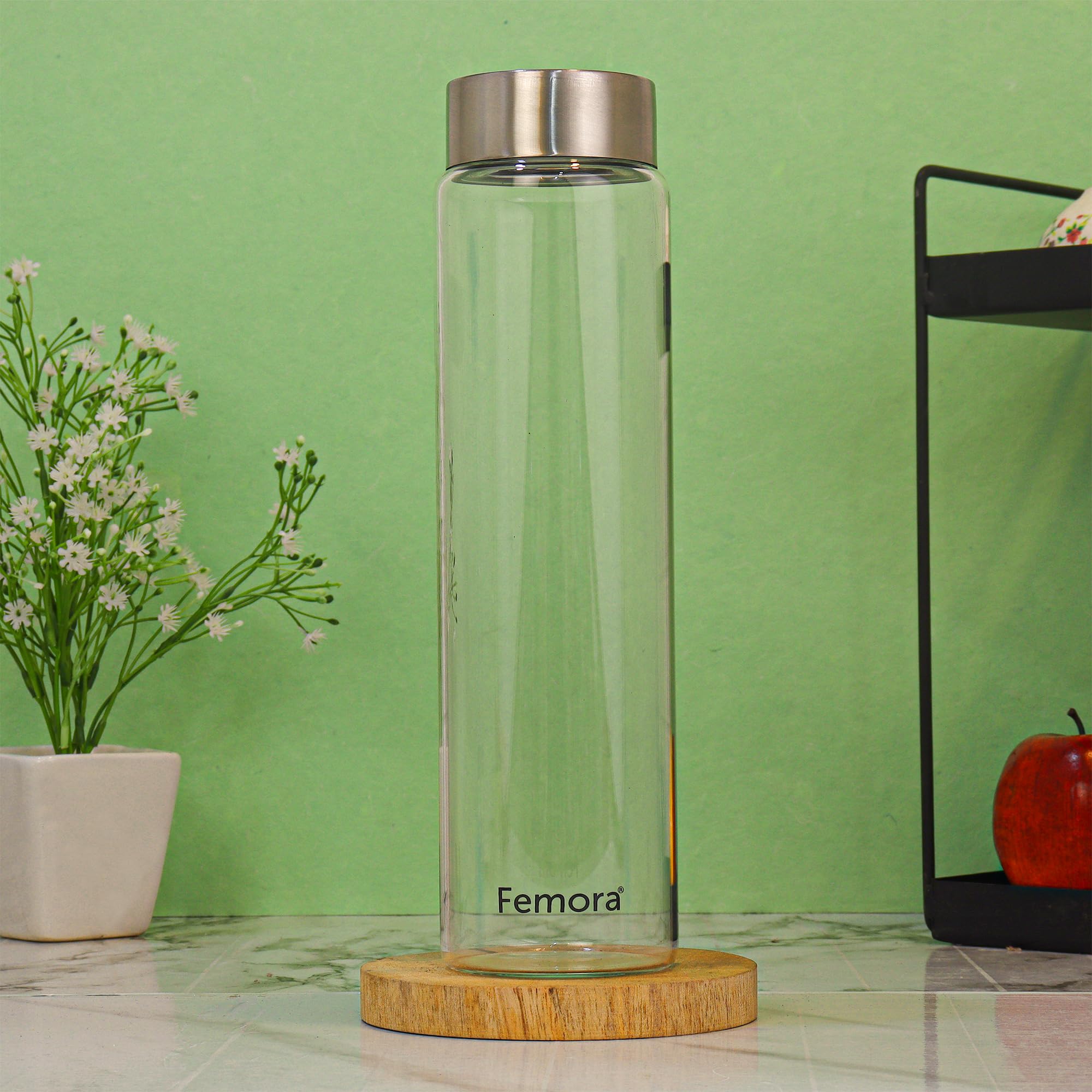 Femora Borosilicate Glass Water Bottle Durability and Elegance Combined, 750ML(2 Pc Set) (Steel Lid)