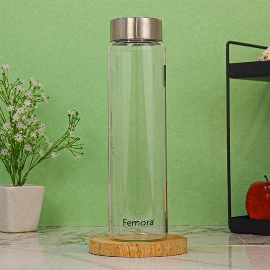Borosilicate Glass Water Bottle With Stainless Steel Lid, 750 ML, 2 Pcs, Femora
