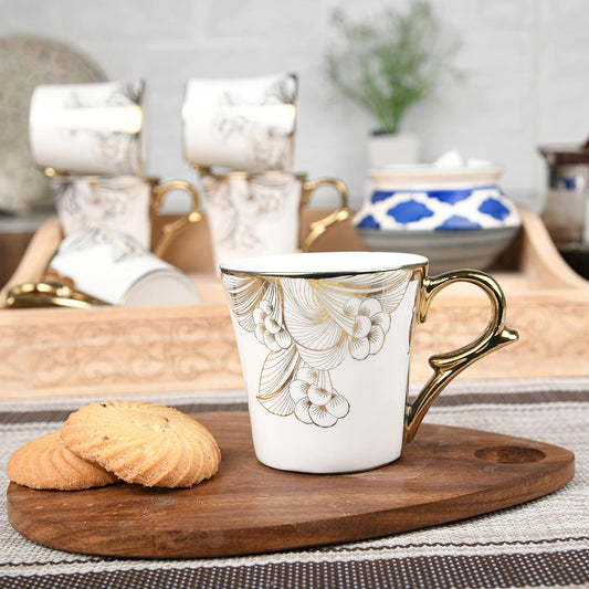 Premium Ceramic Gold Wild Shroom Coffee & Tea Cup Set of 6, 160 ML, Femora