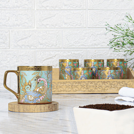 Premium Ceramic Gold Line Coffee & Tea Cup Set of 6, 160 ML, Femora