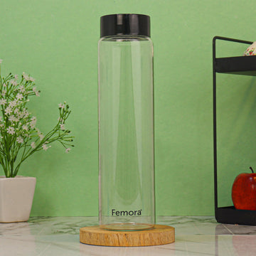Femora Borosilicate Glass Water Bottle Durability and Elegance Combined, 750ML(2 Pc Set) (Black Lid)