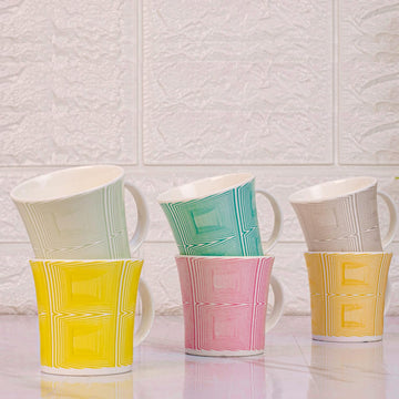 Zig zag Chevron Pattern Tea Cups, Ceramic Tea Cups, Coffee Mugs (160 ml) - 6 Pcs Set (Multicolor)