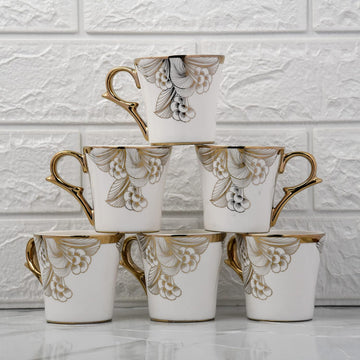 Gold Wild Shroom Tea Mugs, Ceramic Tea Cups, Coffee Mugs (160 ml) - 6 Pcs Set (NOT Microwave Safe)