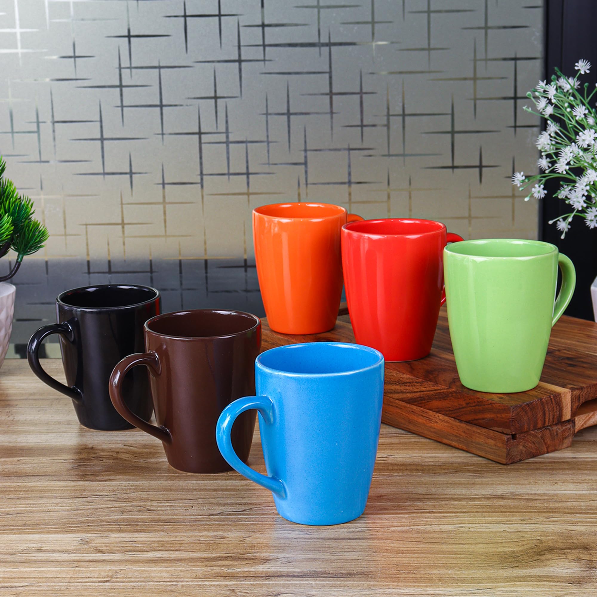 Femora India Multicolor Ceramic Coffee Mugs, Tea Mugs, Ceramic Tea Cups (360 ml) - 6 Pcs Set