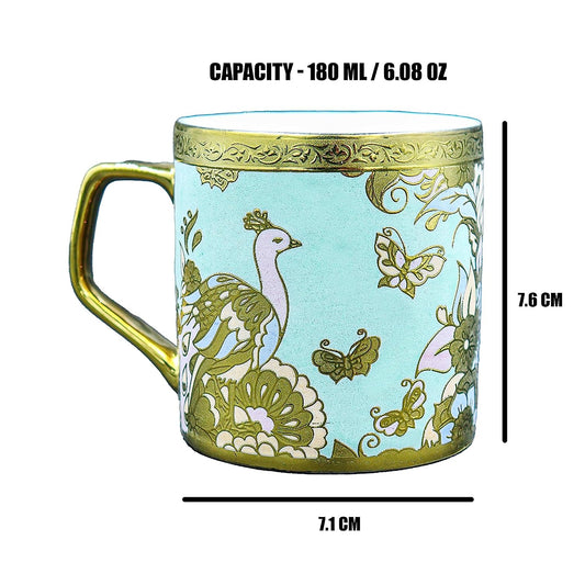 Premium Ceramic Butterfly & Peacock Coffee & Tea Cup Set of 6, 180 ML, Femora