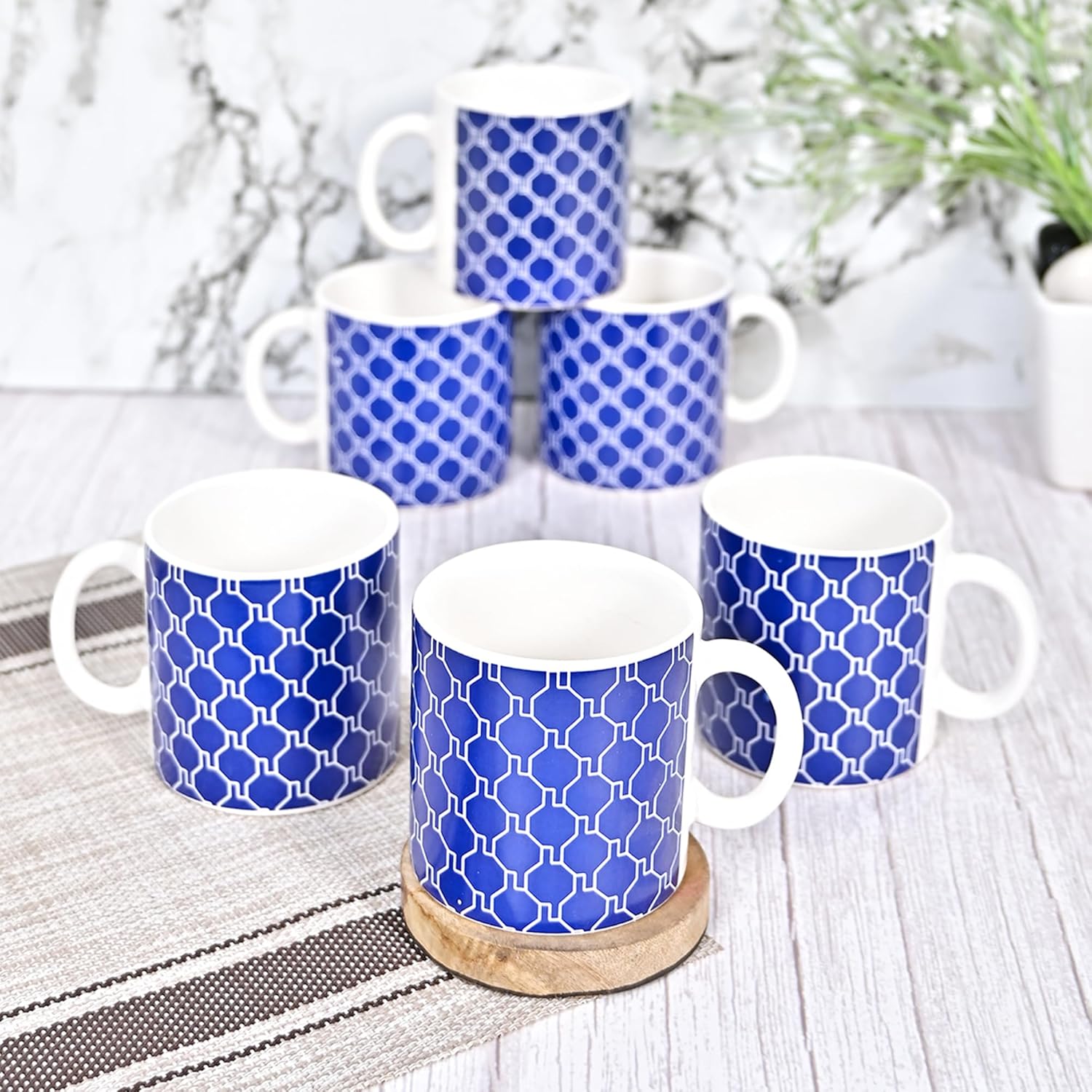 Femora Handcrafted Ceramic Coffee & Tea Cup Geometric Design Tea cups Set of 6, 180 ML,