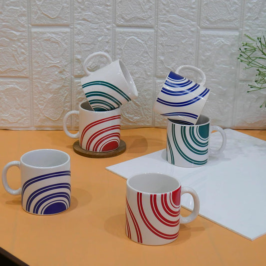 Handcrafted Circular Design Ceramic Coffee & Tea Cup 180 ML, Set of 6, Multicolor